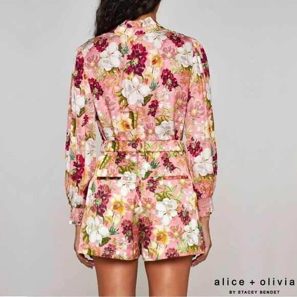 Alice + Olivia **NWT** Conry Pleated Juniper Floral Rose Print Satin Shorts - Picture 4 of 14